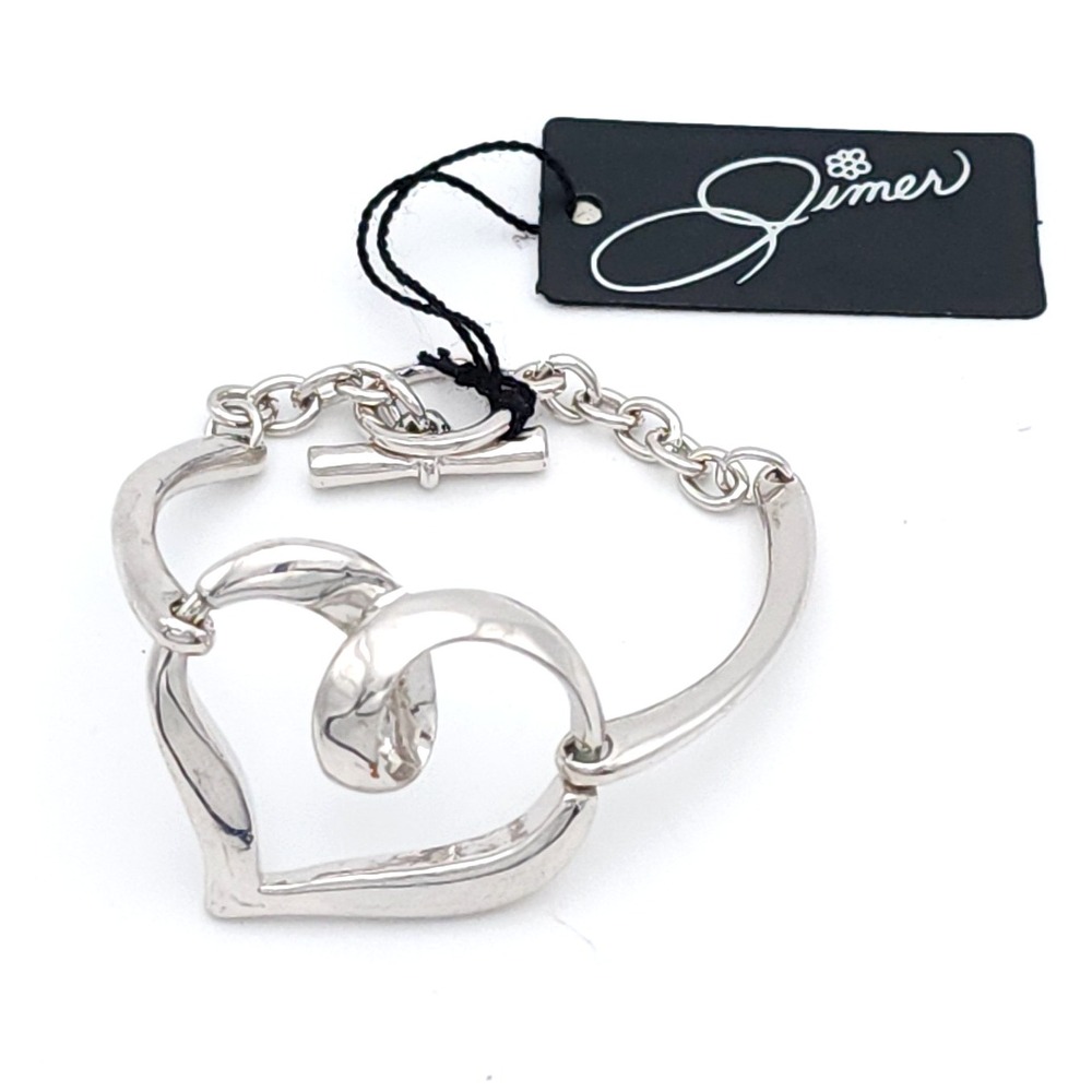 Jimer Women's Silver Tone Heart Bracelet Open Heart Toggle Chain Classic Style